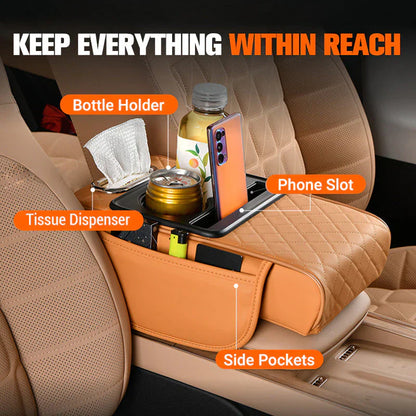 Integrated multifunctional car armrest increase with pressure compensation